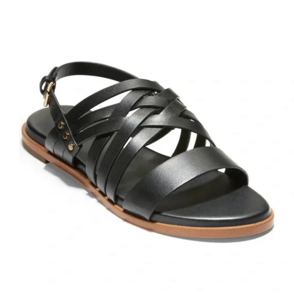 Cole Haan Francie Strappy Slingback Sandal Black Leather Womens size 8.5 - Picture 1 of 11